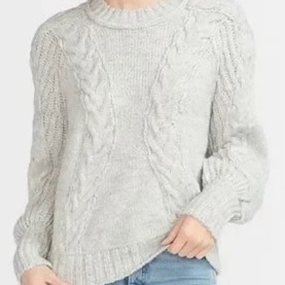 EXPRESS Cable Knit Puff Sleeve Sweater